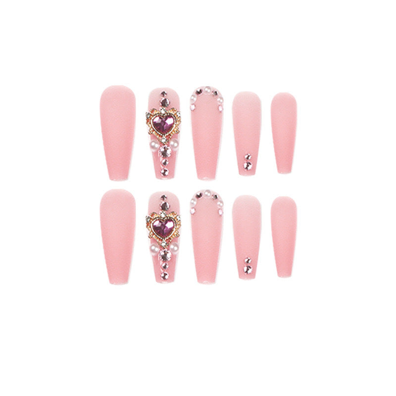 Luxury Artificial Nail Set with Rhinestone and Pearl Decorations Bowlift
