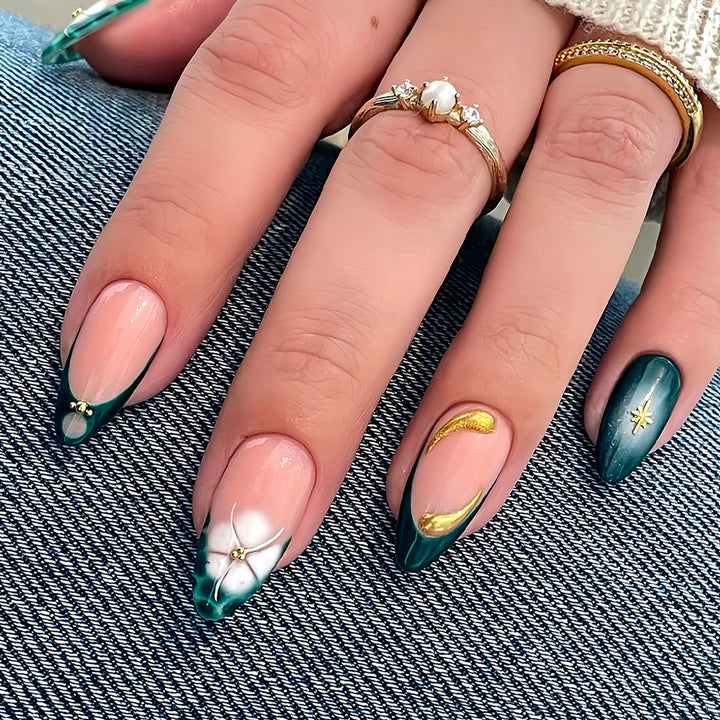 Elegant Abstract Floral Press-On Nail Extensions Bowlift