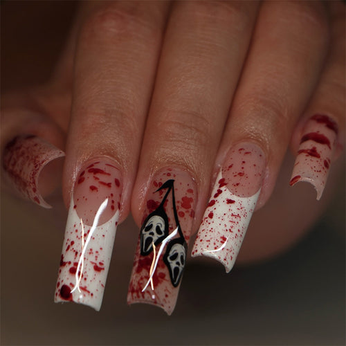 Acrylic Nail Set with Creative Bloody Splatter Design Bowlift