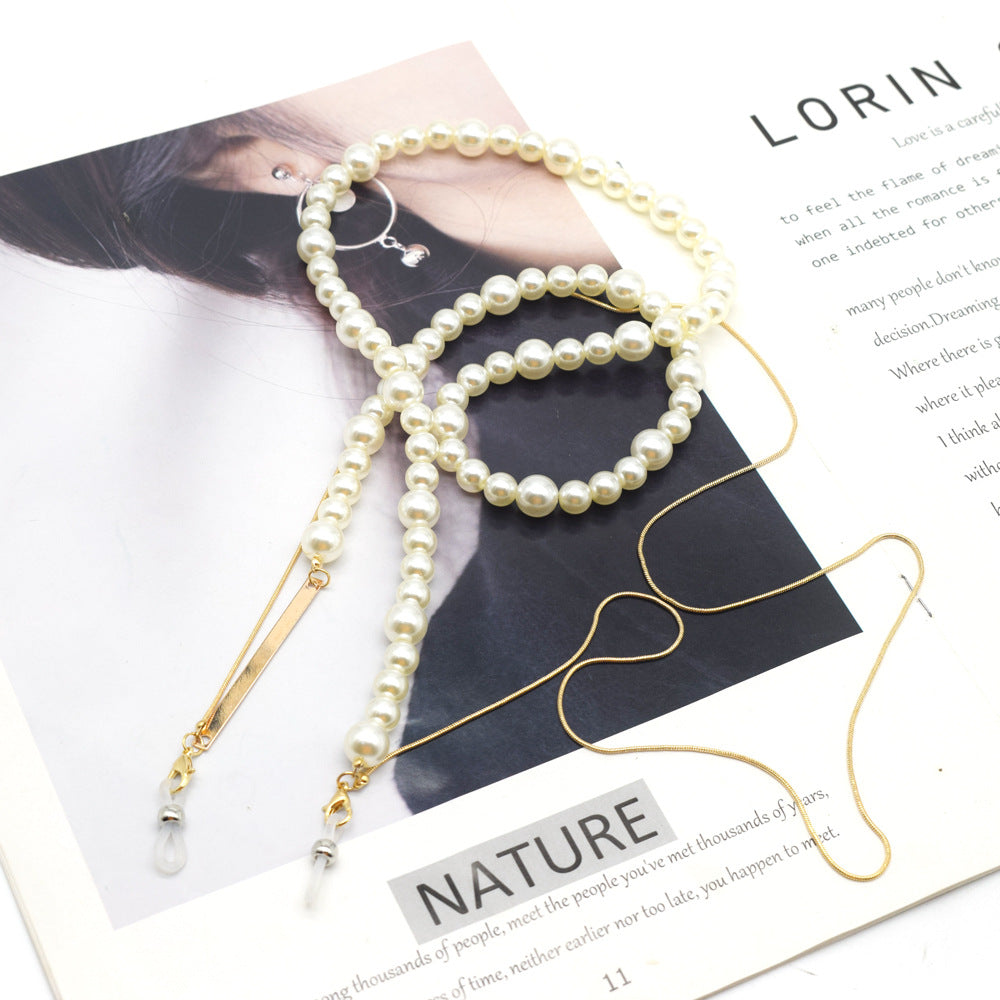 Decorative Pearl-Accented Eyewear Chain Bowlift