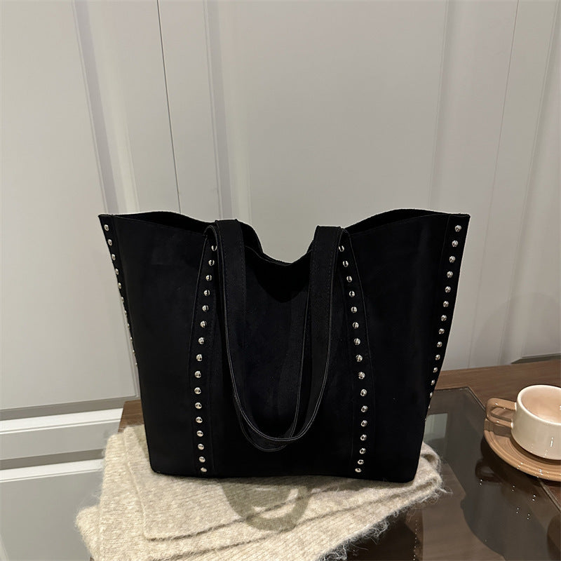 Chic Studded Suede Tote Bag Bowlift