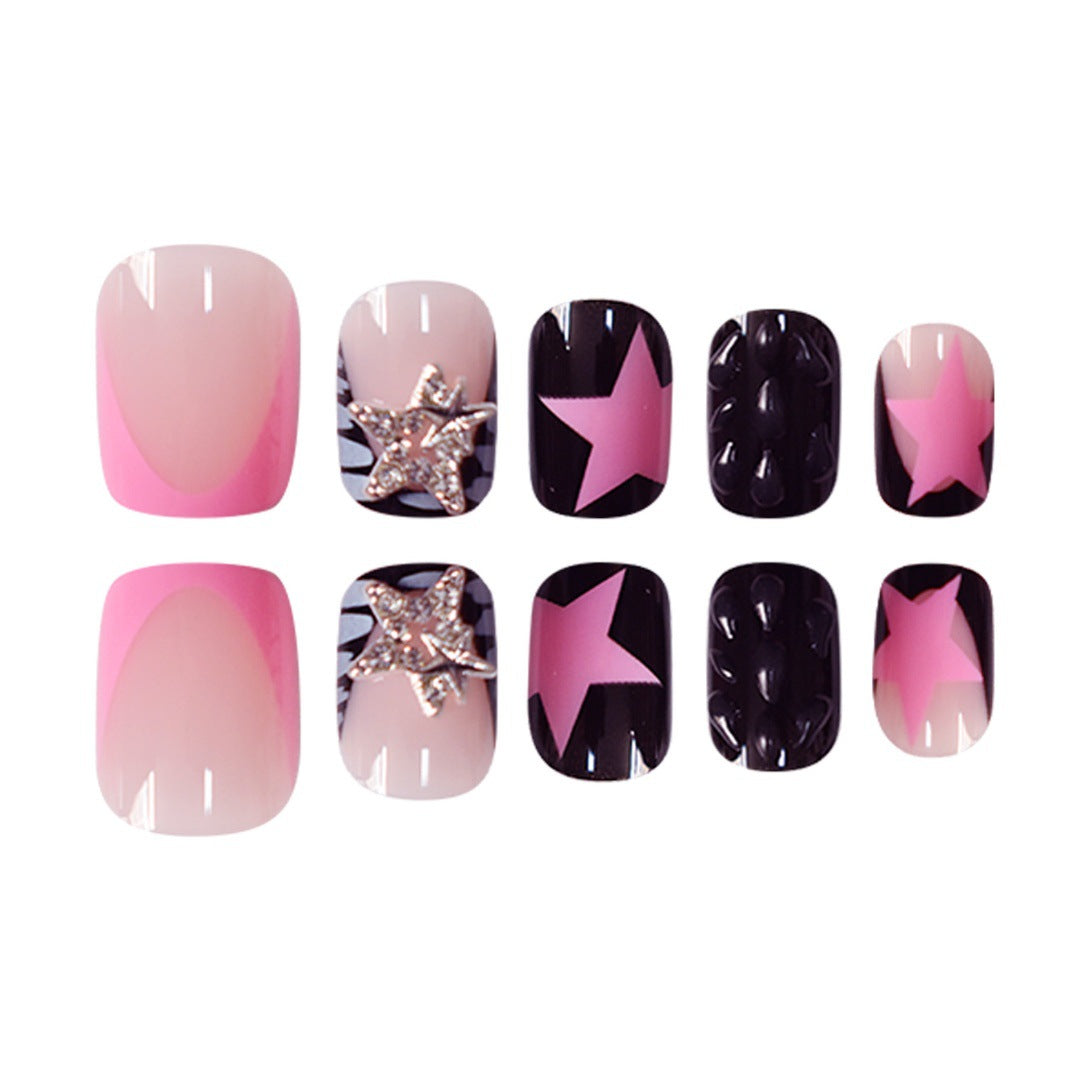 Artistic Press-On Nail Set with Star and Glitter Accents Bowlift