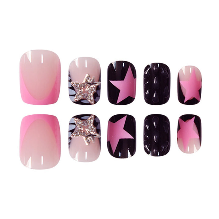 Artistic Press-On Nail Set with Star and Glitter Accents Bowlift