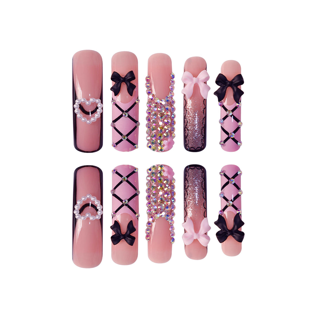 Luxury Nail Art Set with Rhinestone and Bow Accents Bowlift