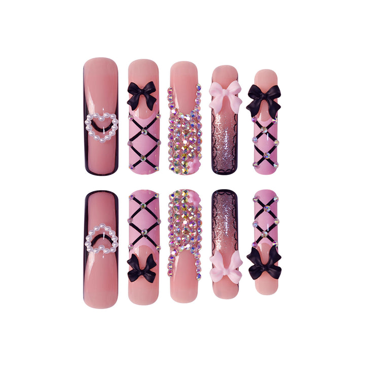 Luxury Nail Art Set with Rhinestone and Bow Accents Bowlift