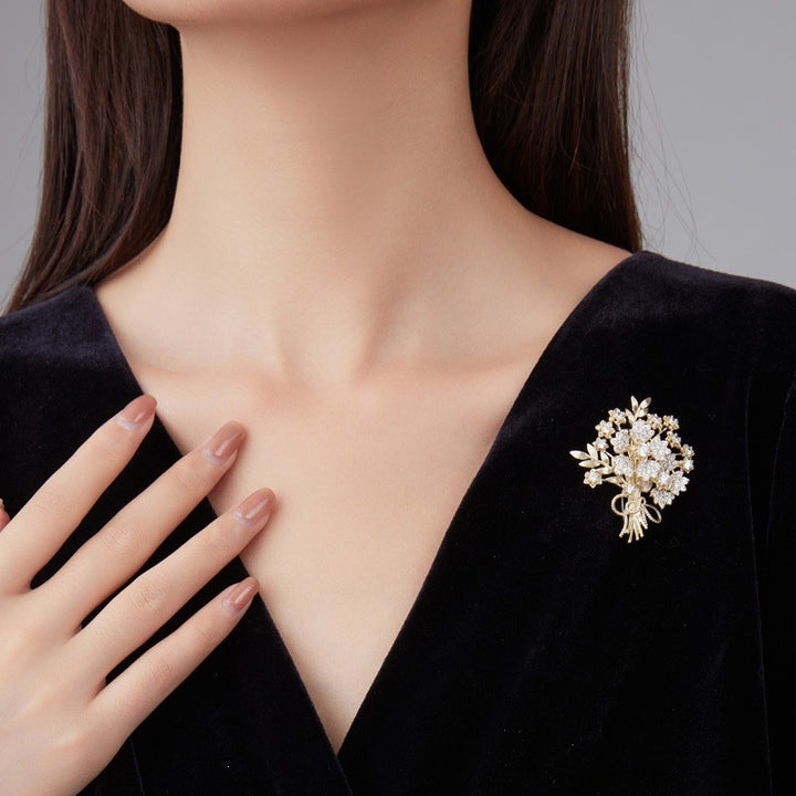 Exquisite Flower Brooch with Sparkling Crystals Bowlift