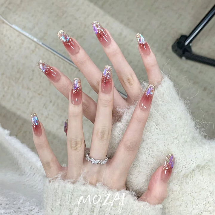 Decorative Acrylic Press-On Nail Set with Glitter and Ombré Finish Bowlift