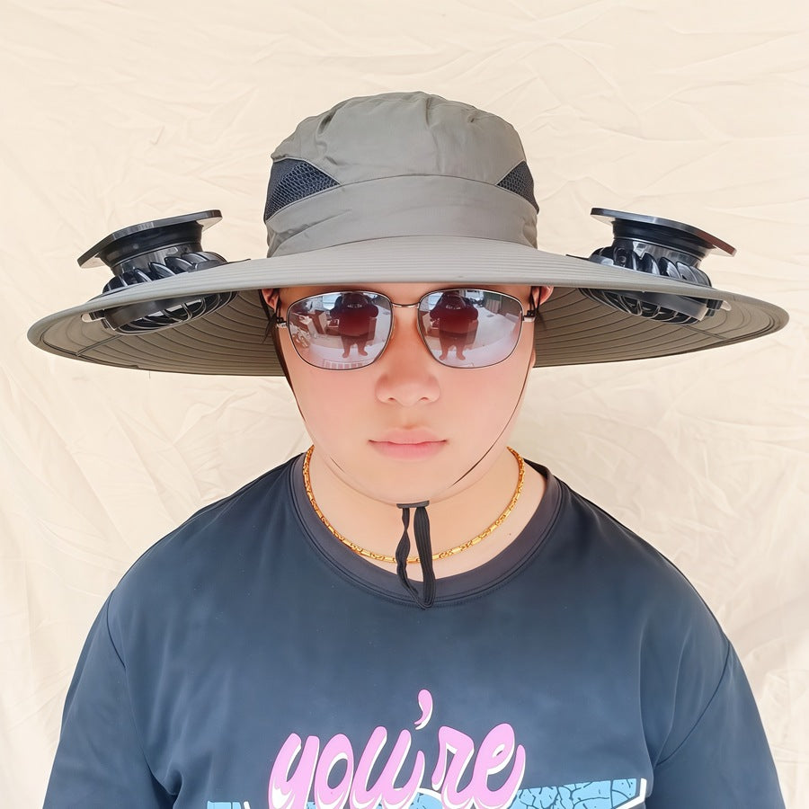 Wide-brimmed sun hat with detachable swivel solar fans and adjustable chin strap Bowlift