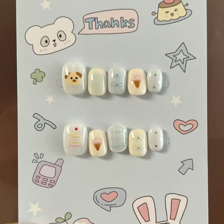 Artistic Cat-Themed Press-On Nail Art Set Bowlift