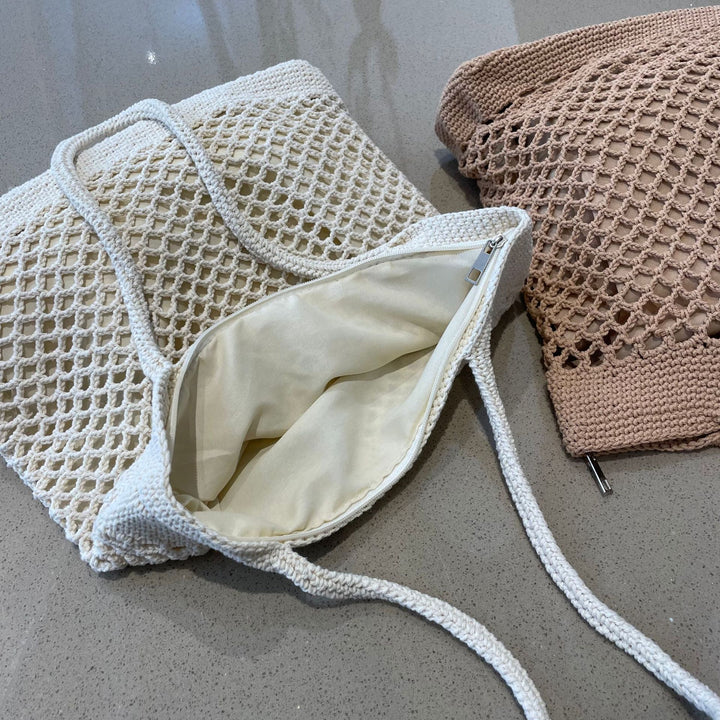Macrame Tote Bag with Modern Mesh Design Bowlift