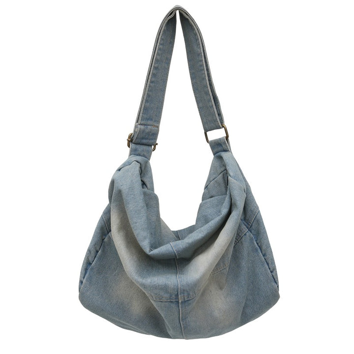 Denim Slouchy Hobo Shoulder Bag with Adjustable Strap Bowlift