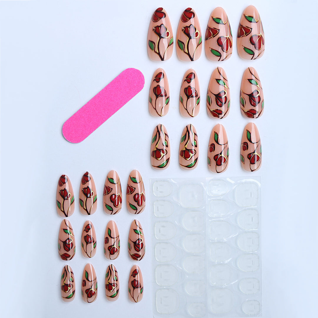 Artificial nails with floral decorations Bowlift