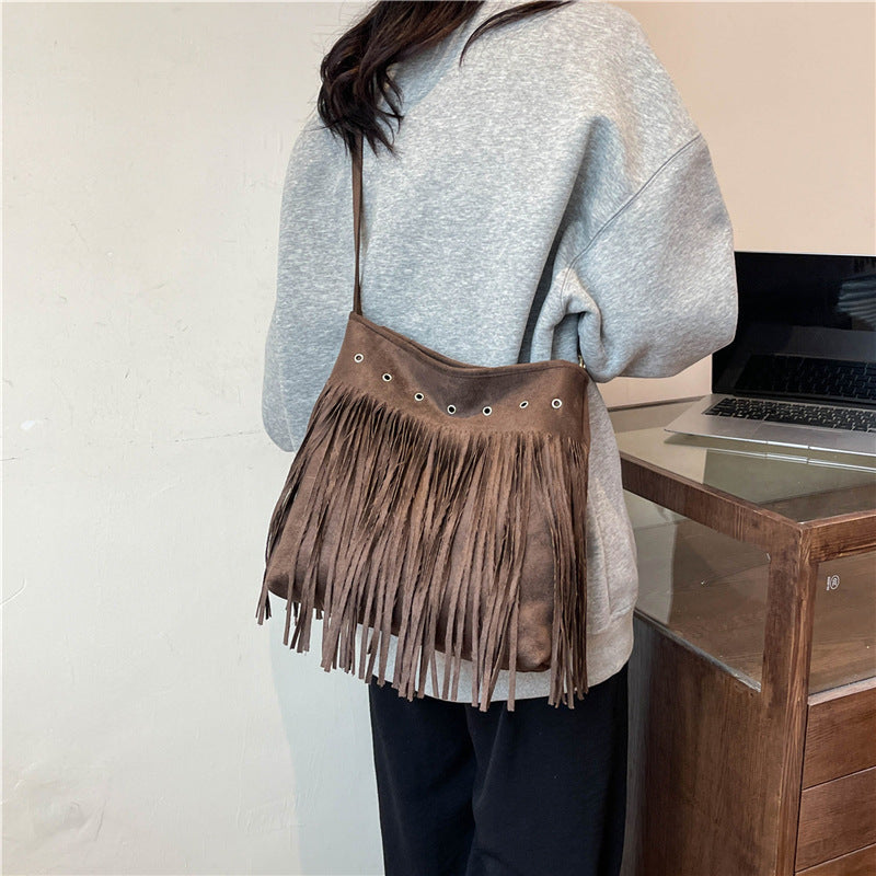 Fringe Suede Crossbody Bag Bowlift