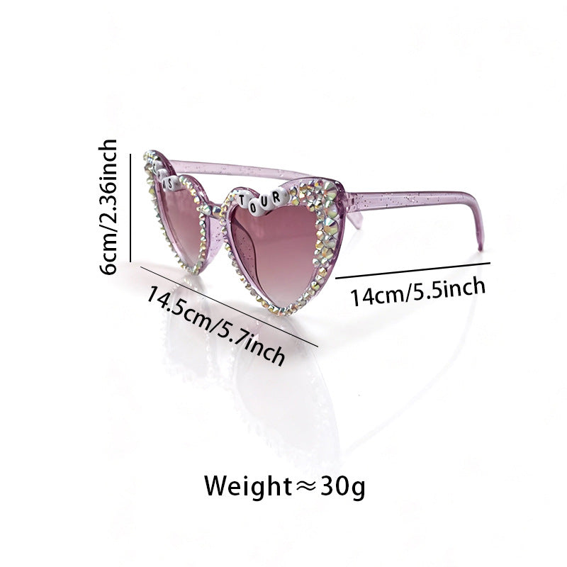 Decorative Rhinestone-Embellished Heart Sunglasses Bowlift