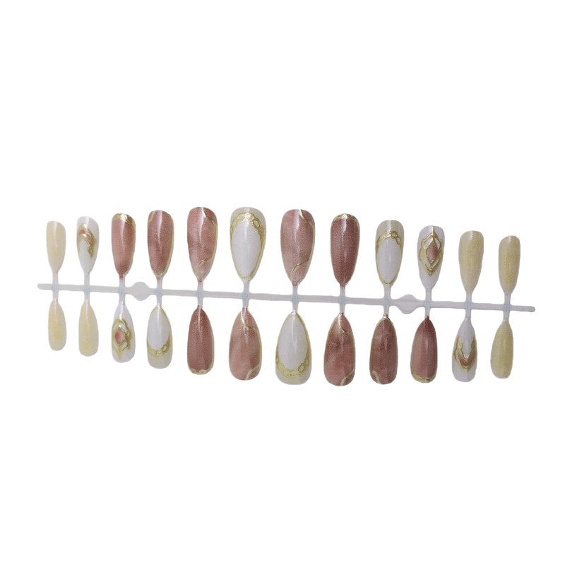 Artificial nails with floral gold accents and glossy finish Bowlift