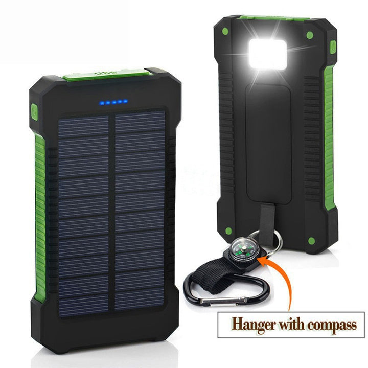 Solar-powered power bank with integrated compass and carabiner hook Bowlift