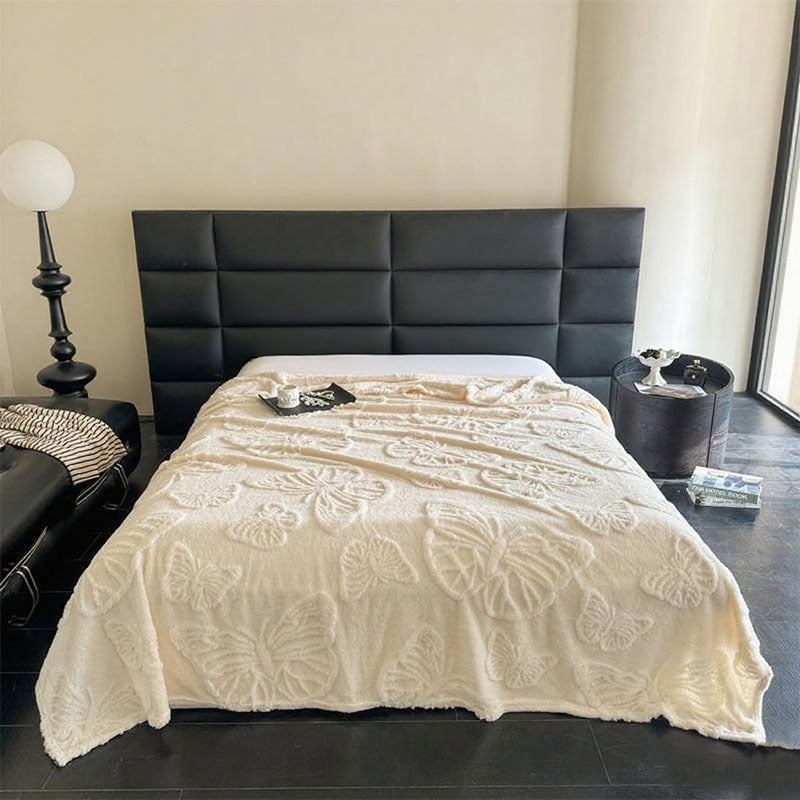 Women Plush Bedspread with Textured Design Bowlift