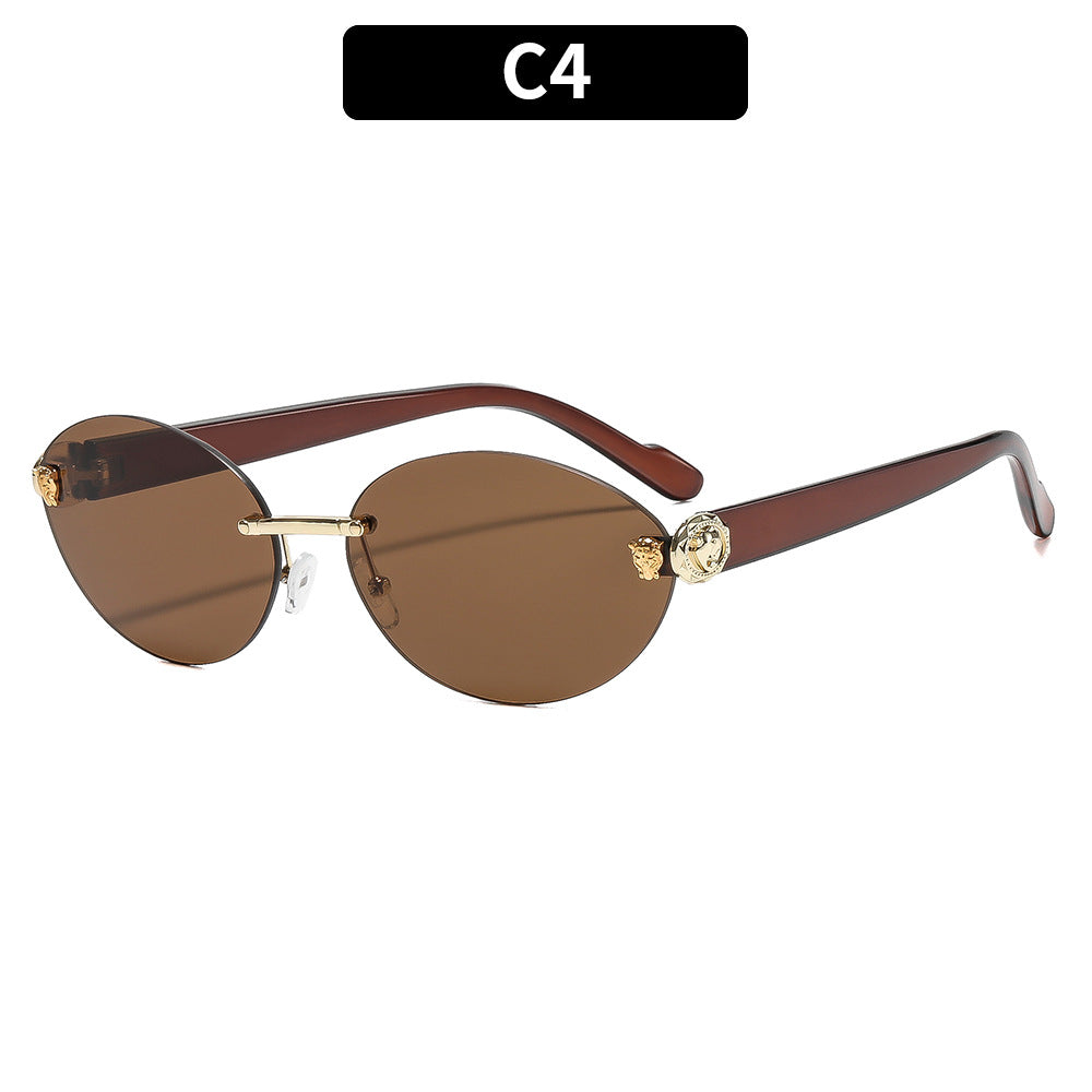Vintage Oval Frame Sunglasses with Gold Accents