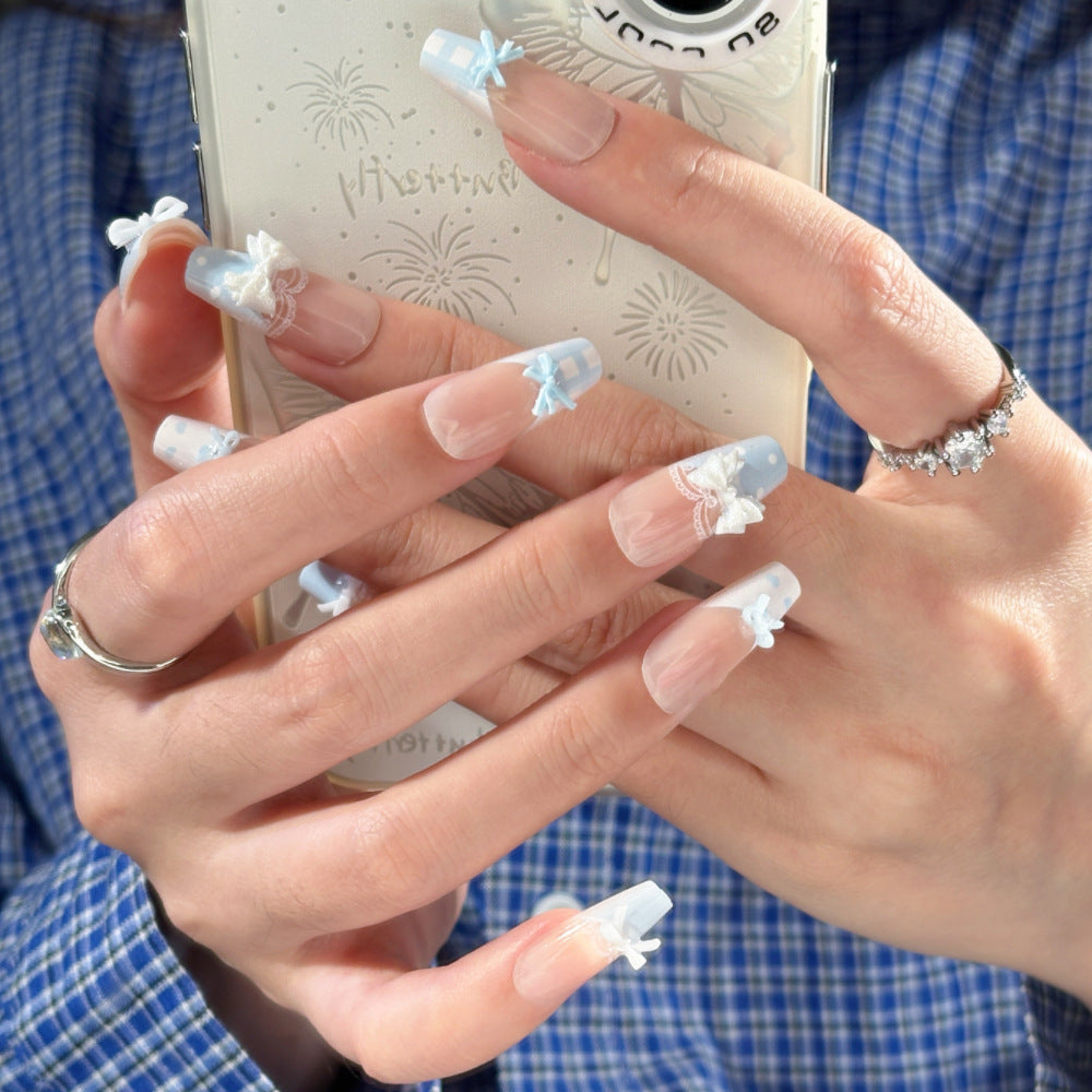 Artistic Press-On Nail Set with Floral and Gemstone Accents Bowlift