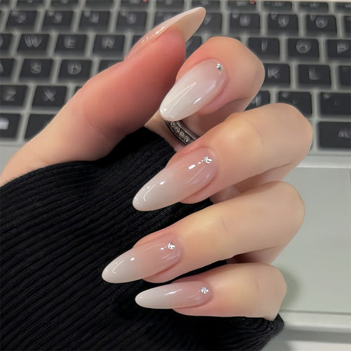 Glossy Press-On Nail Set with Gem Accents Bowlift