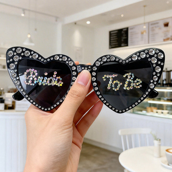 Rhinestone-Accented Heart-Shaped Sunglasses Bowlift