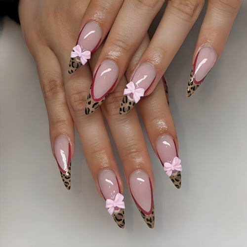 Artistic Stiletto Press-On Nails with Bow Accents Bowlift