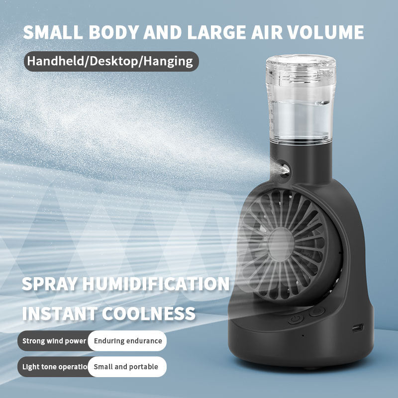 Cooling portable misting handheld fan with detachable water reservoir and adjustable-angle stand Bowlift