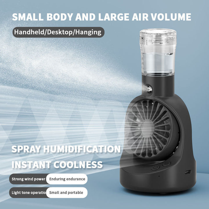 Cooling portable misting handheld fan with detachable water reservoir and adjustable-angle stand Bowlift
