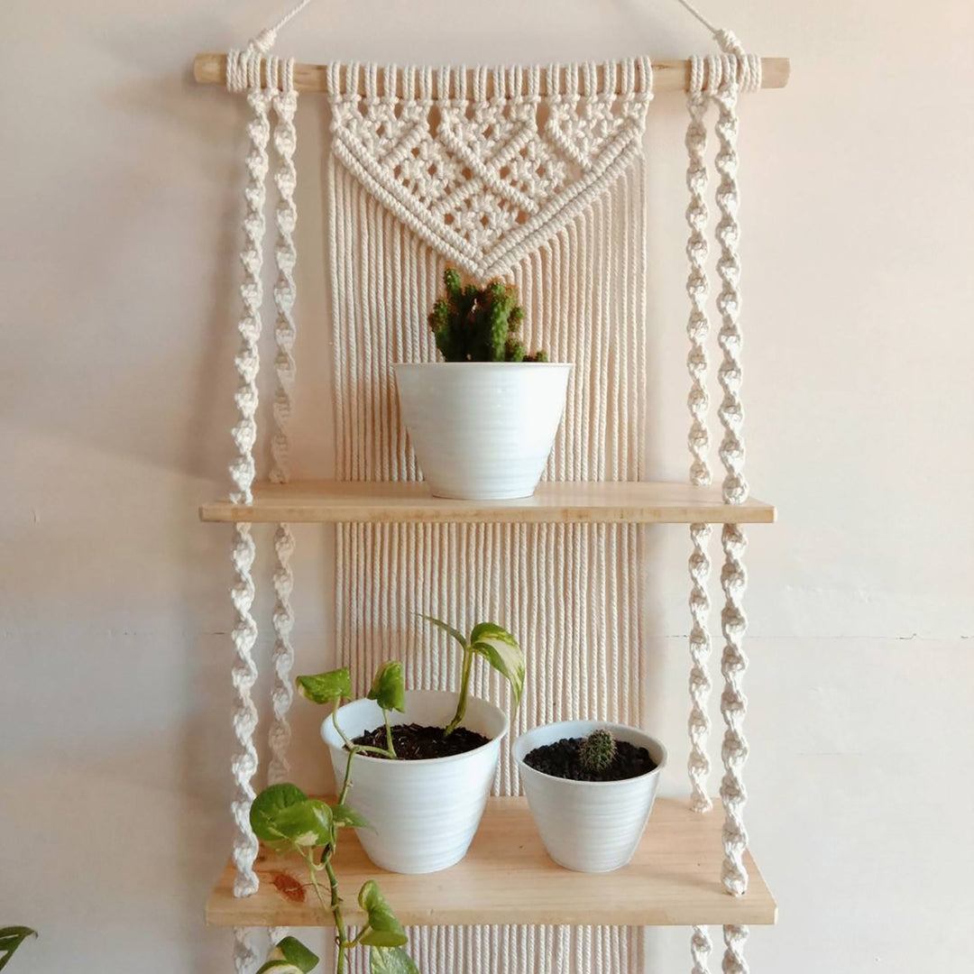 Macrame Plant Shelf with Decorative Hanging Design Bowlift