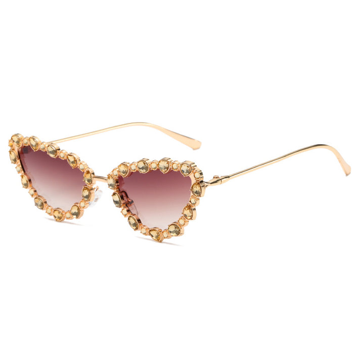 Women's Heart-Shaped Designer Sunglasses with Glamorous Crystal Frame Bowlift