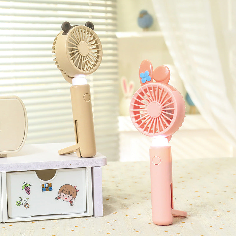Women Portable Mini Handheld Fan with Light Function Bowlift