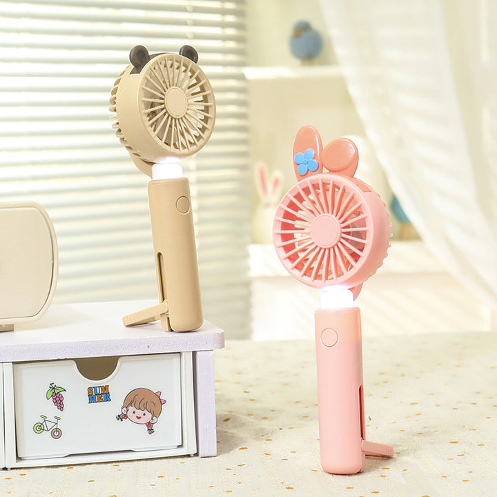 Ladies portable handheld fan with integrated LED light and animal ear design Bowlift