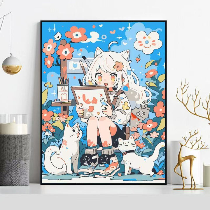 Whimsical Cat-Themed Illustration Wall Art Bowlift