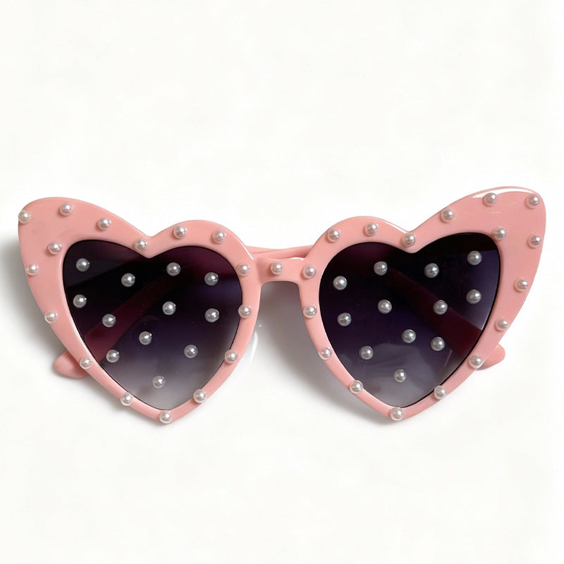 Pearl-Embellished Heart-Shaped Sunglasses Bowlift
