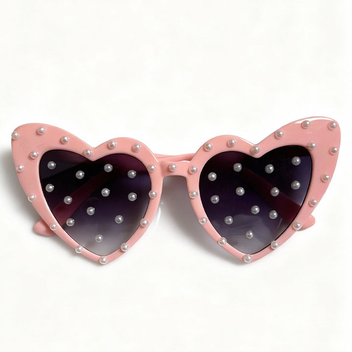 Pearl-Embellished Heart-Shaped Sunglasses Bowlift
