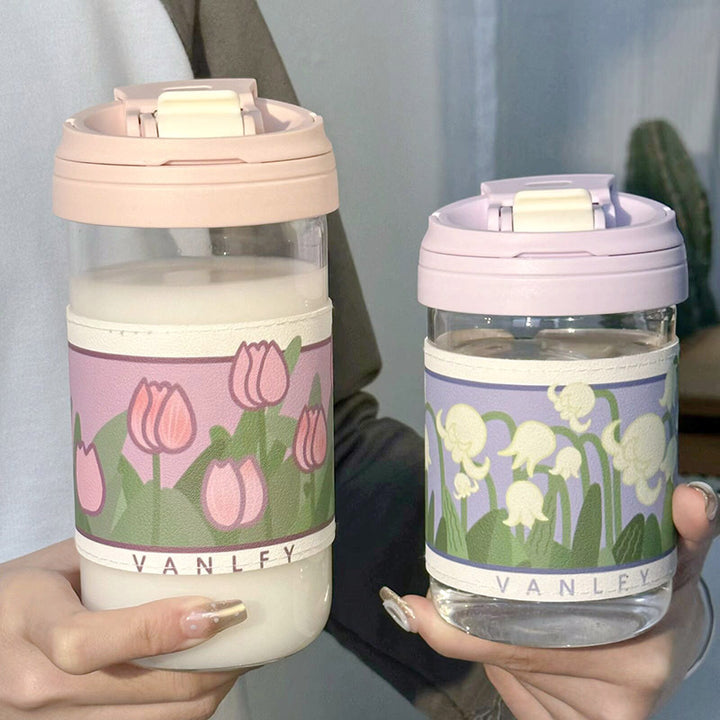 Ladies Insulated Drinking Cup with Elegant Floral Pattern Bowlift