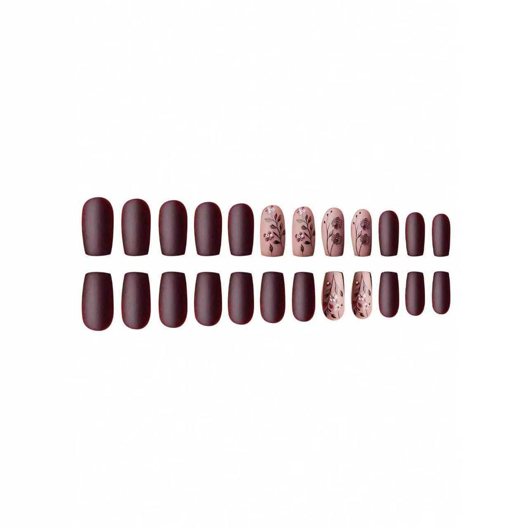 Artistic Floral Matte Nail Design Bowlift