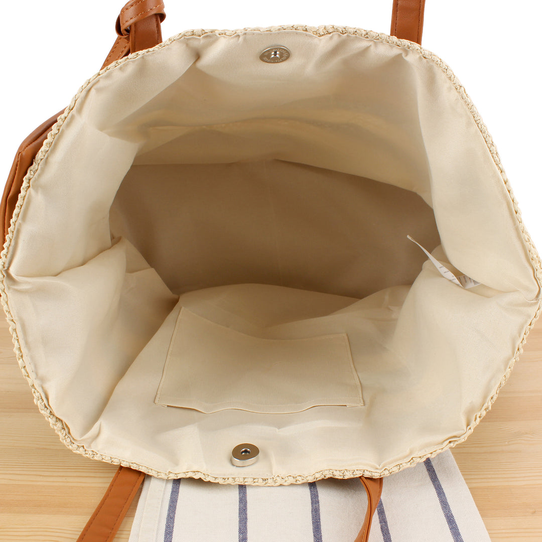 Beach bag with elegant leather handles and practical interior bag Bowlift