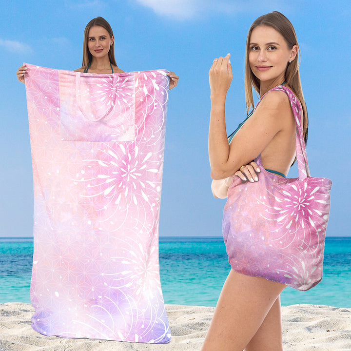 Beach towel with integrated tote bag design Bowlift