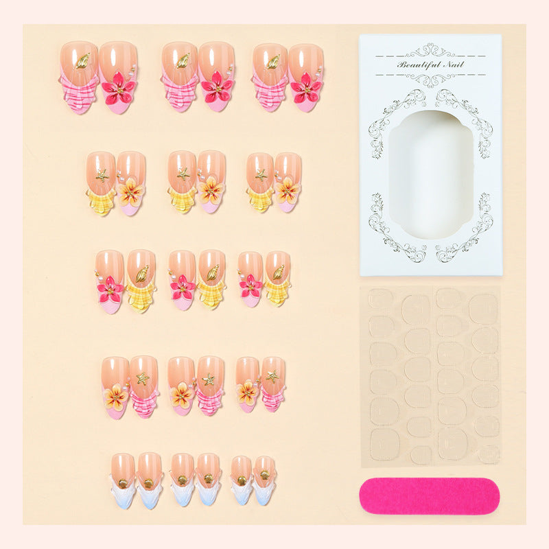 Floral Themed Premium Press-On Nail Art Set Bowlift