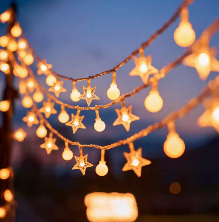 Warm White Star And Globe LED String Garland With Battery Pack And Weatherproof Bulbs Bowlift