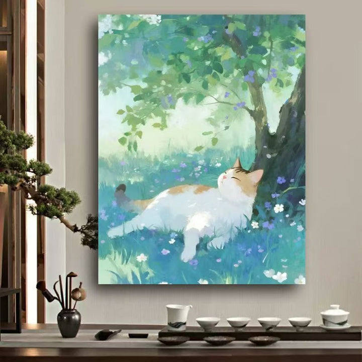 Whimsical Cat Watercolor Wall Art Bowlift