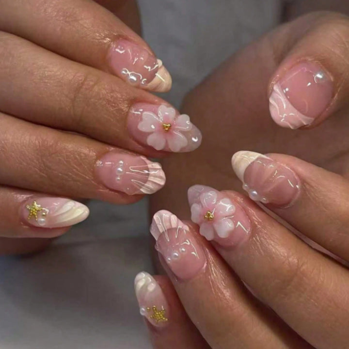 Floral Acrylic Press-On Nails Bowlift