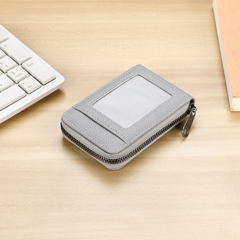 RFID-Blocking Textured Leather Zip Card Holder Bowlift