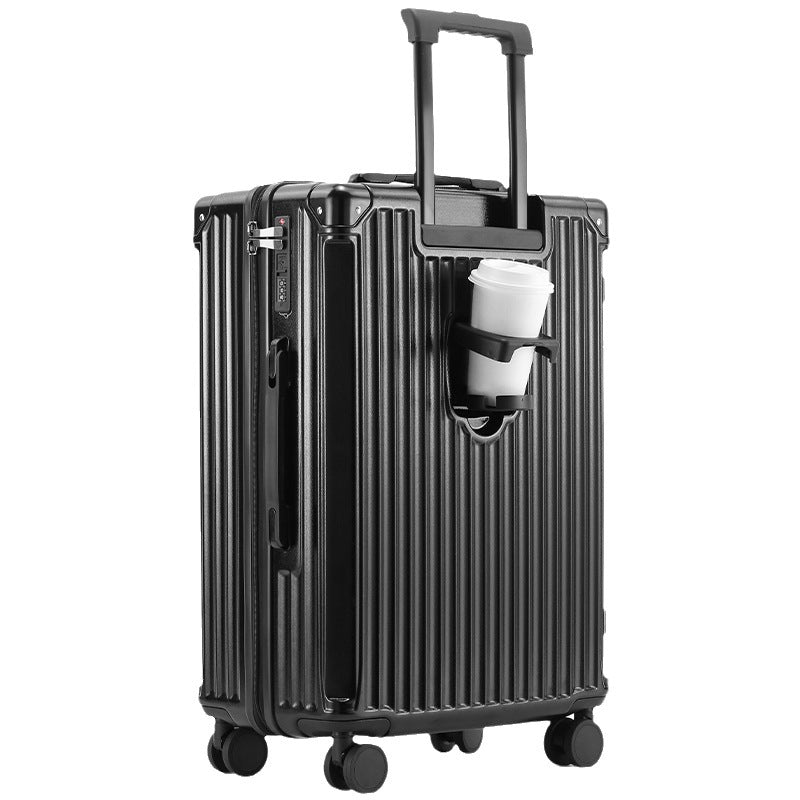 Unisex Travel-Friendly Hard Shell Suitcase with Integrated Beverage Holder Bowlift