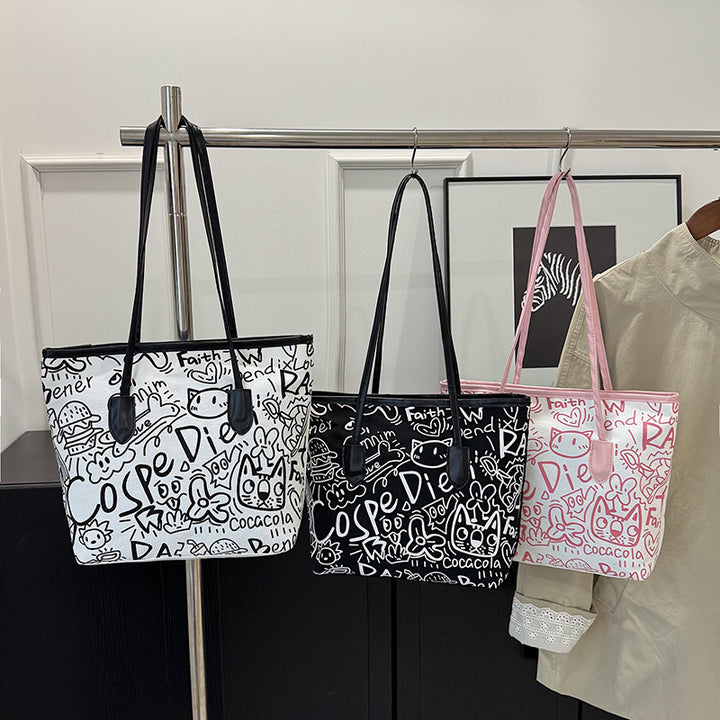 WoArtistic Graphic Print Shoulder Tote Bag Bowlift