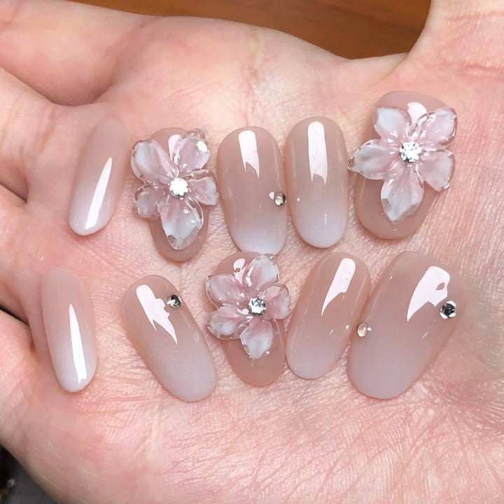 Decorative Floral Acrylic Press-On Nail Set Bowlift