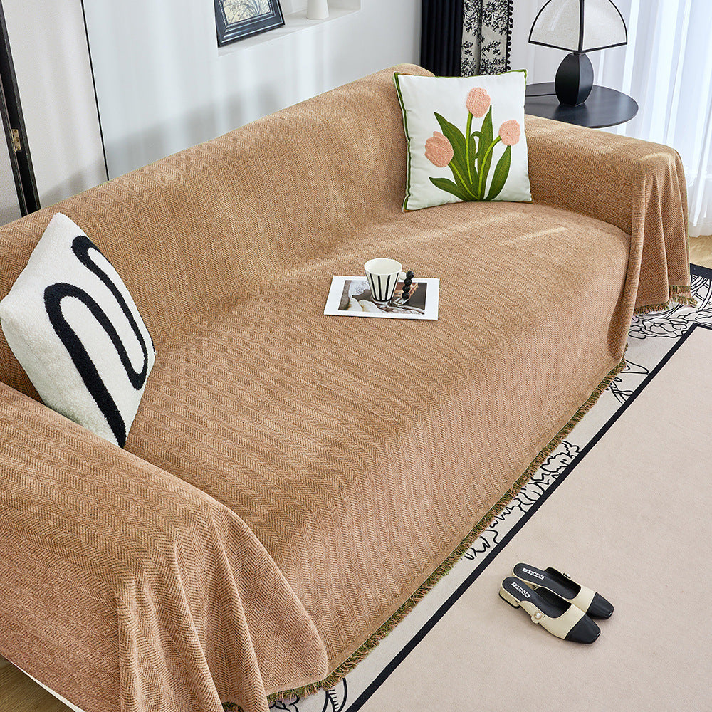 Textured Herringbone Pattern Sofa Throw Blanket
