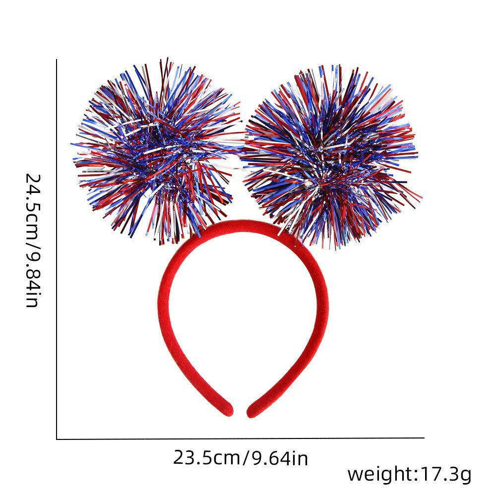 Unisex nan eye-catching party headband with attached pom poms, star tinsel, and small flag pendants Bowlift