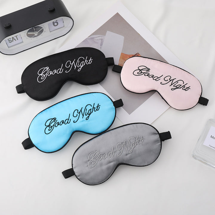 Unisex embroidered contoured sleep mask with decorative text embroidery and adjustable elastic band Bowlift